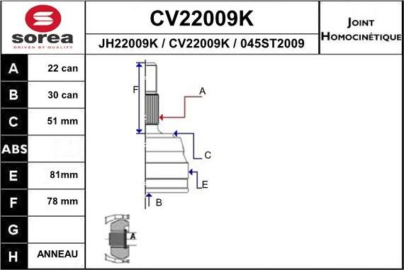 EAI CV22009K - Šarnīru komplekts, Piedziņas vārpsta autospares.lv