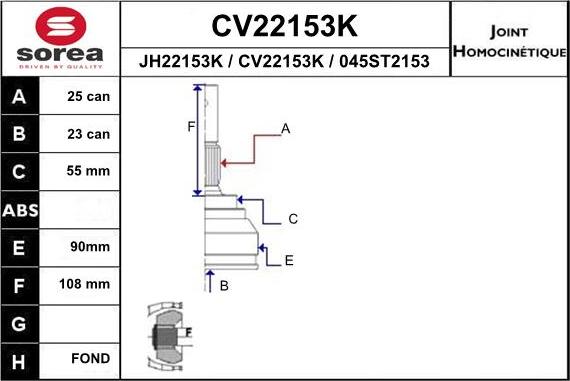 EAI CV22153K - Šarnīru komplekts, Piedziņas vārpsta autospares.lv