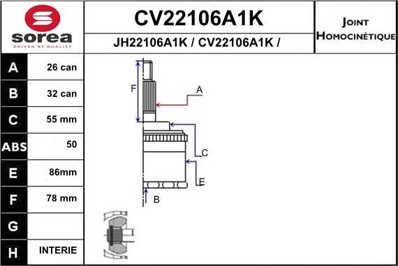 EAI CV22106A1K - Šarnīru komplekts, Piedziņas vārpsta www.autospares.lv