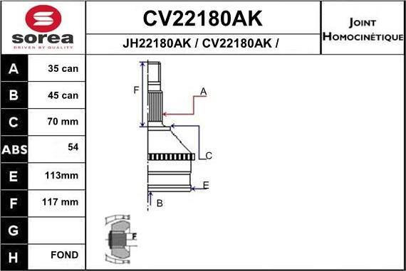 EAI CV22180AK - Šarnīru komplekts, Piedziņas vārpsta autospares.lv