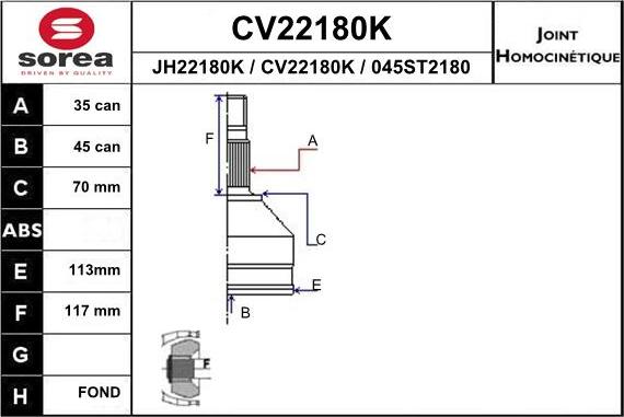 EAI CV22180K - Šarnīru komplekts, Piedziņas vārpsta autospares.lv