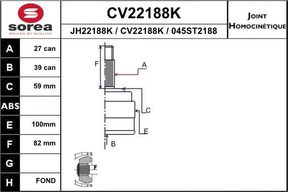 EAI CV22188K - Šarnīru komplekts, Piedziņas vārpsta www.autospares.lv