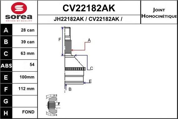 EAI CV22182AK - Šarnīru komplekts, Piedziņas vārpsta autospares.lv