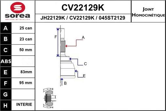 EAI CV22129K - Šarnīru komplekts, Piedziņas vārpsta autospares.lv