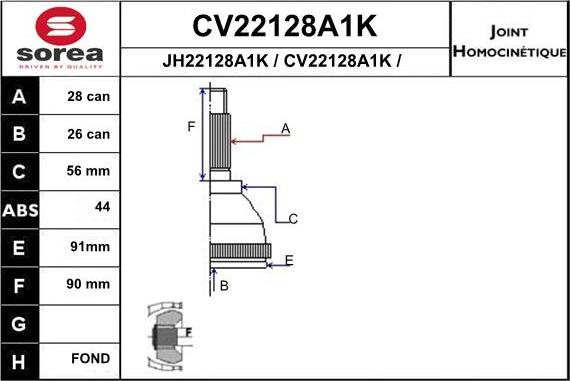 EAI CV22128A1K - Šarnīru komplekts, Piedziņas vārpsta autospares.lv