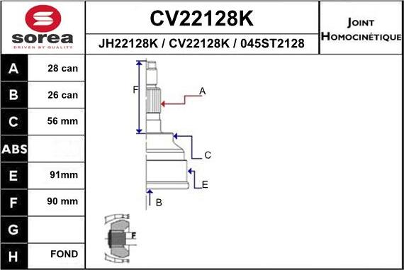 EAI CV22128K - Šarnīru komplekts, Piedziņas vārpsta www.autospares.lv