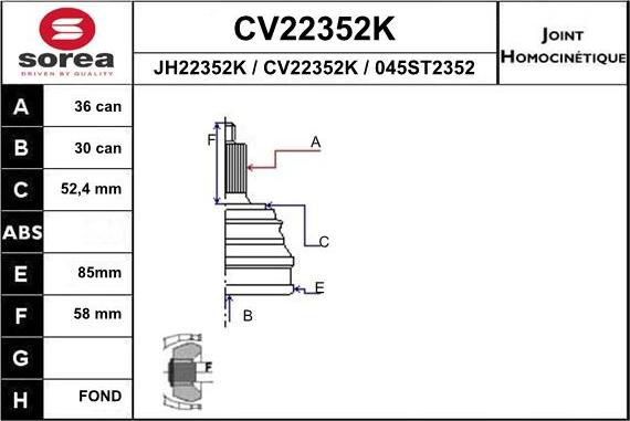 EAI CV22352K - Joint Kit, drive shaft www.autospares.lv