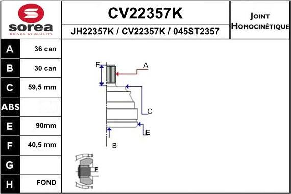 EAI CV22357K - Joint Kit, drive shaft www.autospares.lv