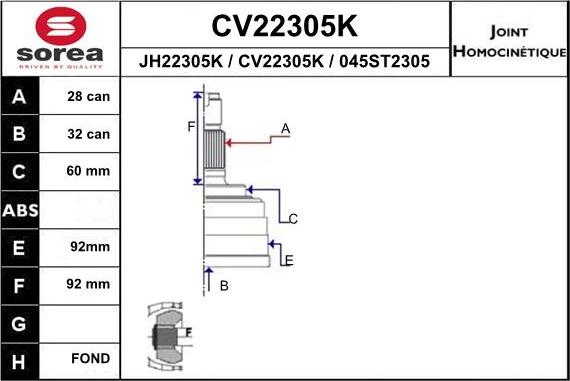 EAI CV22305K - Šarnīru komplekts, Piedziņas vārpsta www.autospares.lv