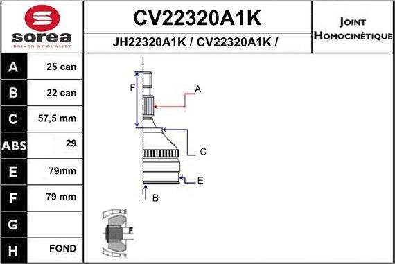 EAI CV22320A1K - Šarnīru komplekts, Piedziņas vārpsta www.autospares.lv