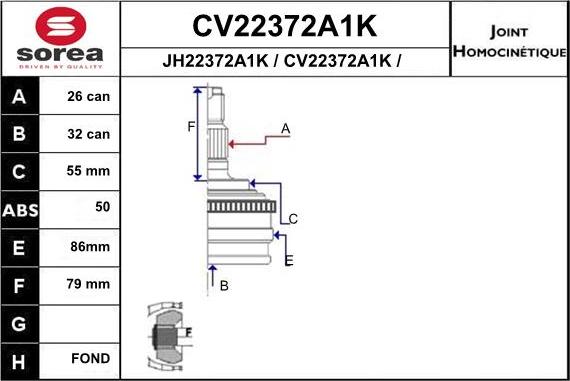 EAI CV22372A1K - Šarnīru komplekts, Piedziņas vārpsta www.autospares.lv