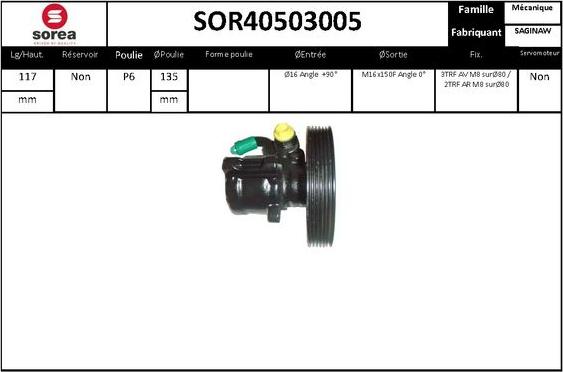 EAI SOR40503005 - Hidrosūknis, Stūres iekārta www.autospares.lv