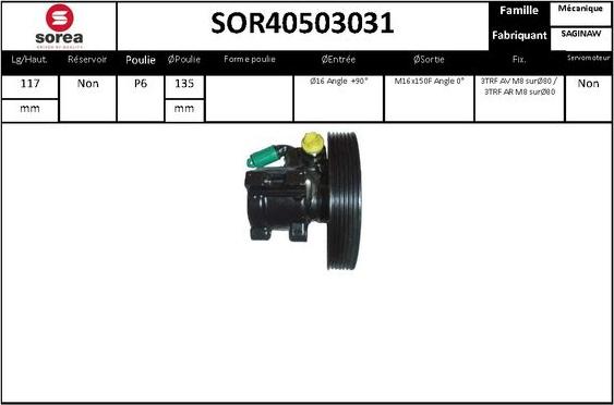 EAI SOR40503031 - Hydraulic Pump, steering system www.autospares.lv