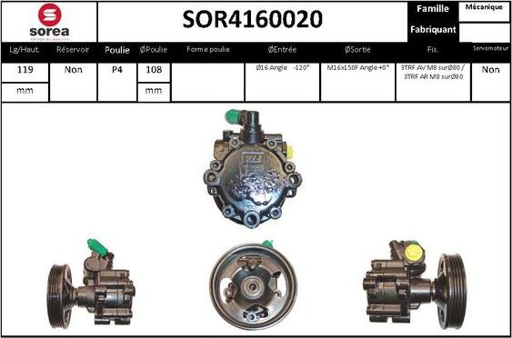 EAI SOR4160020 - Hidrosūknis, Stūres iekārta www.autospares.lv