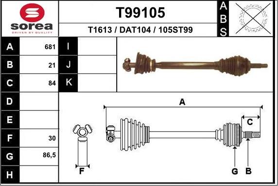 EAI T99105 - Piedziņas vārpsta www.autospares.lv