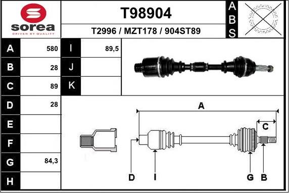 EAI T98904 - Piedziņas vārpsta www.autospares.lv