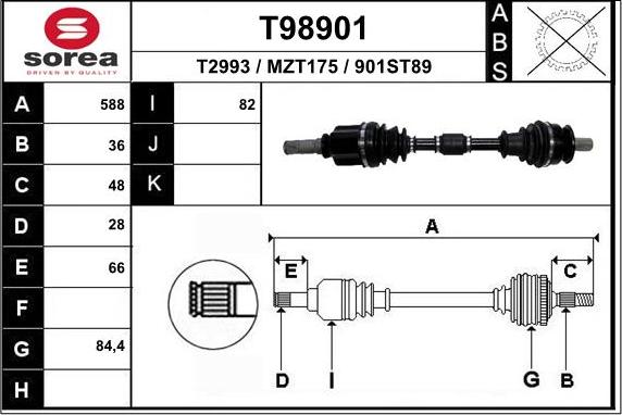 EAI T98901 - Piedziņas vārpsta www.autospares.lv