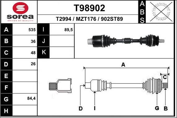 EAI T98902 - Piedziņas vārpsta www.autospares.lv