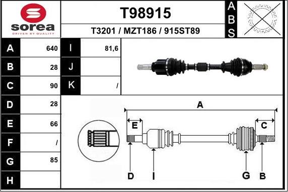 EAI T98915 - Piedziņas vārpsta www.autospares.lv