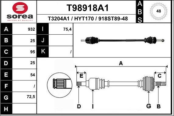 EAI T98918A1 - Приводной вал www.autospares.lv