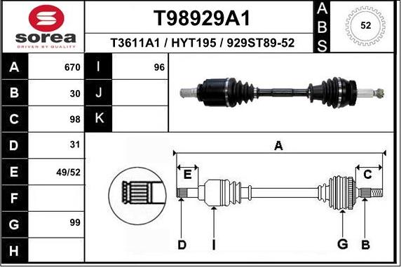 EAI T98929A1 - Piedziņas vārpsta autospares.lv