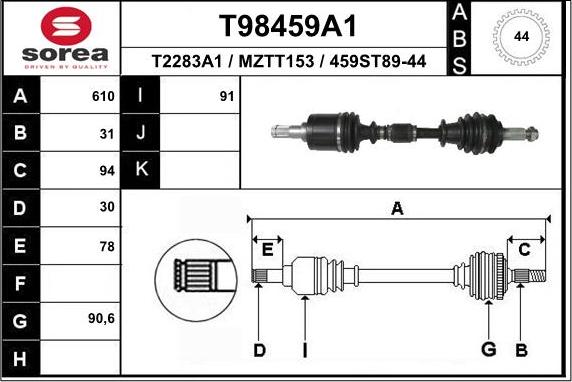 EAI T98459A1 - Piedziņas vārpsta www.autospares.lv