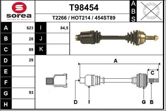 EAI T98454 - Piedziņas vārpsta www.autospares.lv