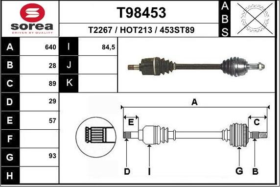 EAI T98453 - Piedziņas vārpsta www.autospares.lv