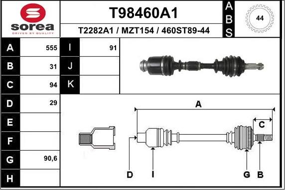 EAI T98460A1 - Piedziņas vārpsta www.autospares.lv