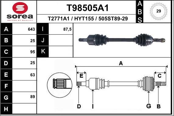 EAI T98505A1 - Piedziņas vārpsta www.autospares.lv