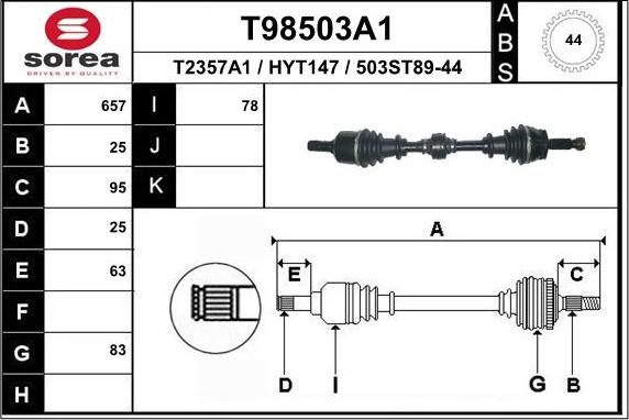 EAI T98503A1 - Piedziņas vārpsta www.autospares.lv