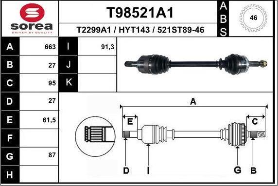 EAI T98521A1 - Приводной вал www.autospares.lv