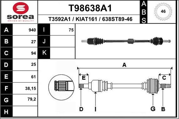 EAI T98638A1 - Приводной вал www.autospares.lv