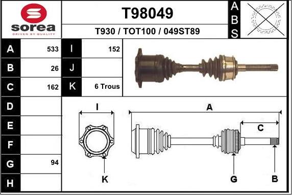 EAI T98049 - Приводной вал www.autospares.lv