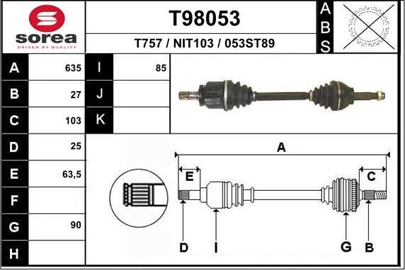 EAI T98053 - Piedziņas vārpsta www.autospares.lv