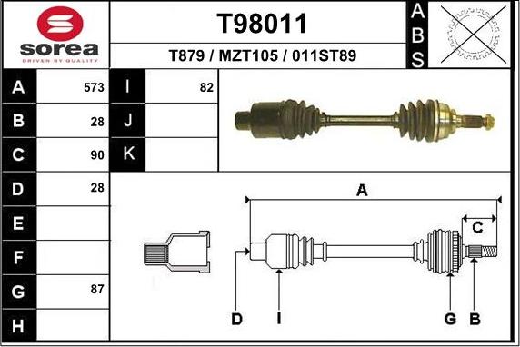 EAI T98011 - Piedziņas vārpsta www.autospares.lv