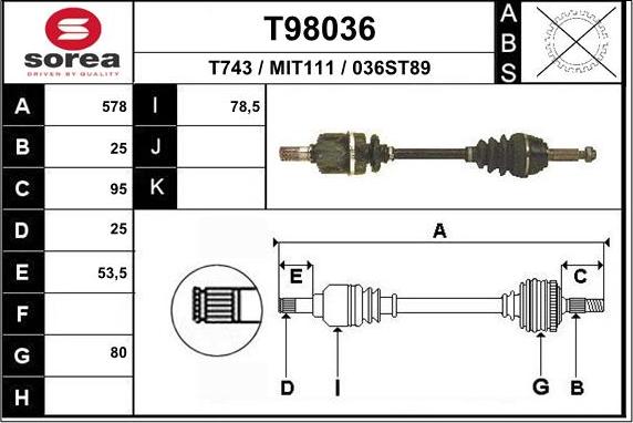 EAI T98036 - Piedziņas vārpsta www.autospares.lv