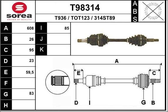 EAI T98314 - Piedziņas vārpsta autospares.lv