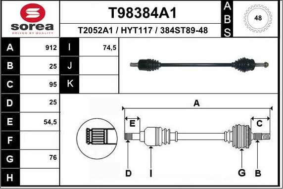 EAI T98384A1 - Piedziņas vārpsta autospares.lv