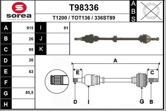 EAI T98336 - Piedziņas vārpsta autospares.lv