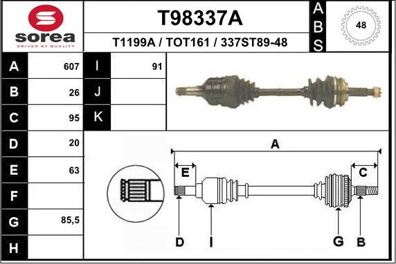 EAI T98337A - Piedziņas vārpsta autospares.lv