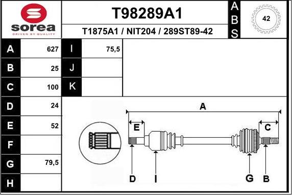 EAI T98289A1 - Piedziņas vārpsta www.autospares.lv