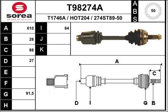 EAI T98274A - Piedziņas vārpsta www.autospares.lv