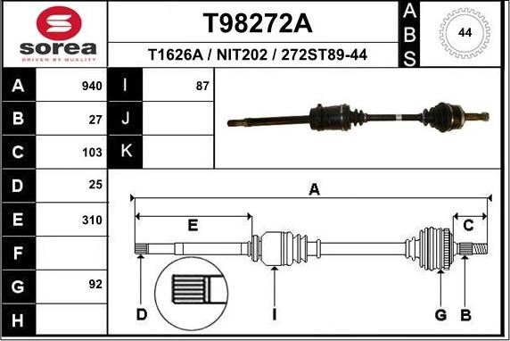 EAI T98272A - Piedziņas vārpsta www.autospares.lv