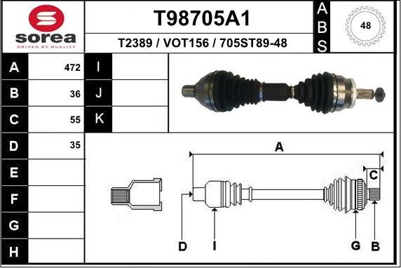 EAI T98705A1 - Piedziņas vārpsta autospares.lv