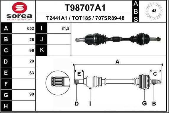 EAI T98707A1 - Piedziņas vārpsta www.autospares.lv