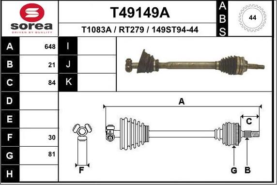 EAI T49149A - Piedziņas vārpsta autospares.lv