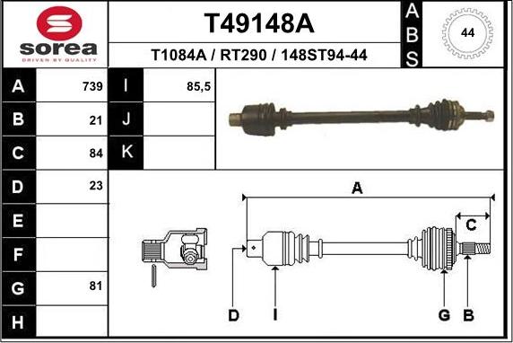 EAI T49148A - Piedziņas vārpsta autospares.lv