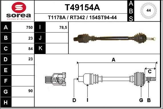 EAI T49154A - Piedziņas vārpsta autospares.lv