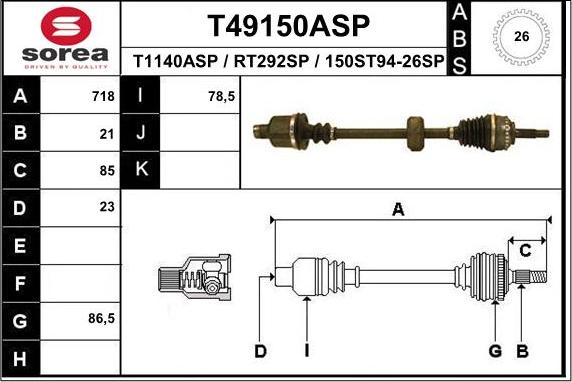 EAI T49150ASP - Piedziņas vārpsta autospares.lv